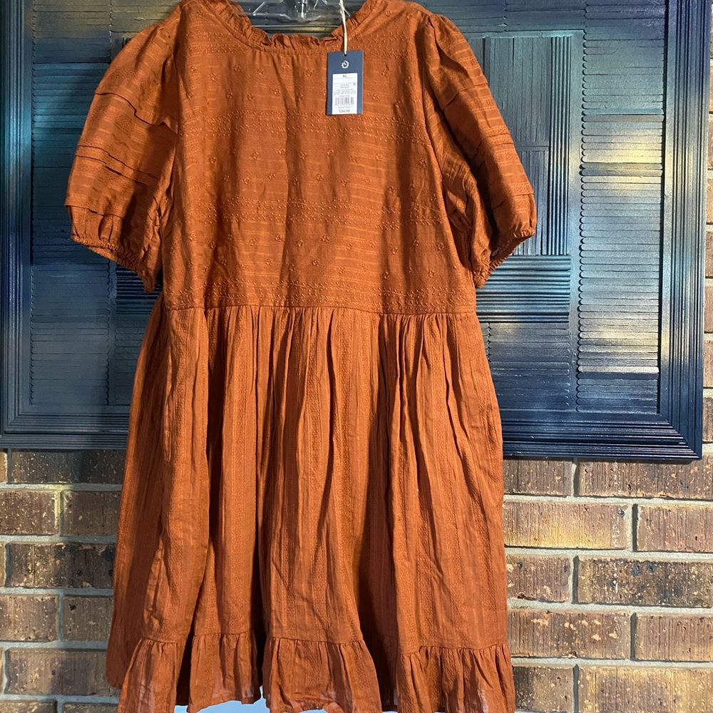 Women’s Burnt orange/copper baby doll dress.
